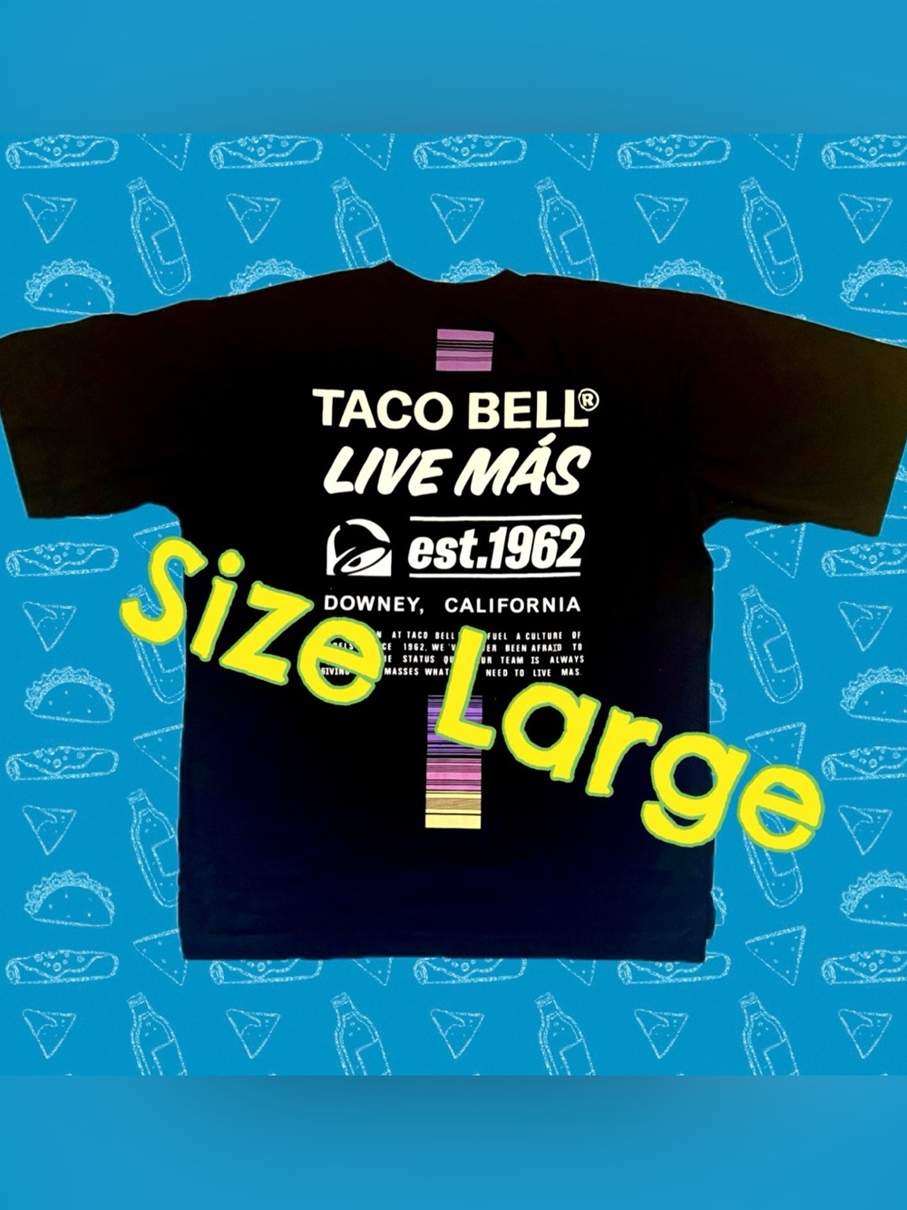 Authentic TACO BELL Crew Uniform Black Official Shirt Short Sleeve Live Mas LG